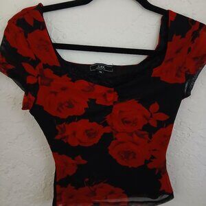 New Red Rose Stretchy Top with Lace Chest- Short Sleeves SZ XS VIBE Sportswear